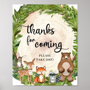 Woodland animals wooden slice thanks for coming poster