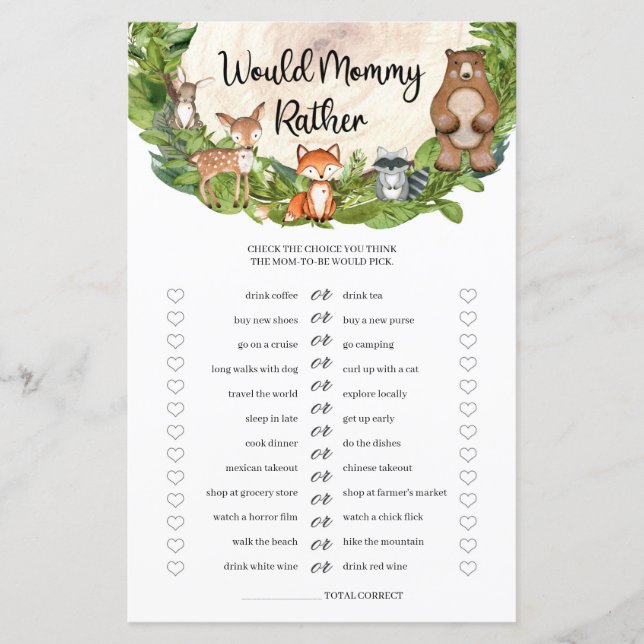 Woodland animals wooden slice Would Mommy Rather (Front)