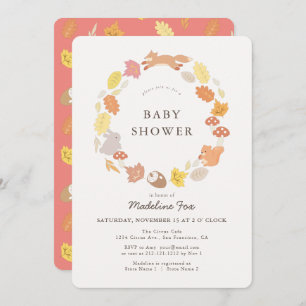 Woodland Animals Wreath Baby Shower Invitation