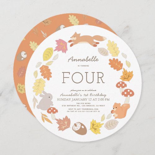 Woodland Animals Wreath Birthday Invitation