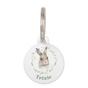 Woodland Animals Wreath Bunny Rabbit Watercolor Pet ID Tag