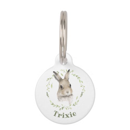 Woodland Animals Wreath Bunny Rabbit Watercolor  Pet ID Tag