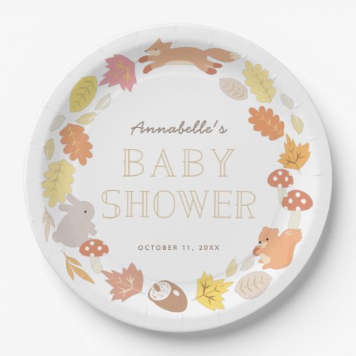 Woodland Animals Wreath Fall Baby Shower Paper Plates