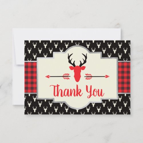Woodland Antlers Thank You Card Buffalo Plaid