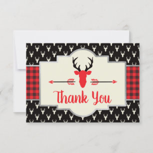 Woodland Antlers Thank You Card, Buffalo Plaid Card
