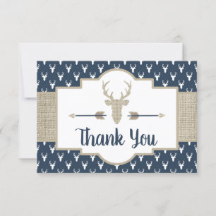 Woodland Antlers Thank You Card, Burlap Card
