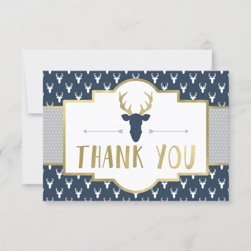 Woodland Antlers Thank You Card Faux Foil