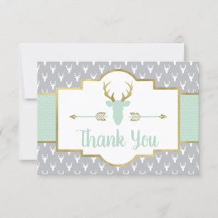 Woodland Antlers Thank You Card, Mint, Gray Card