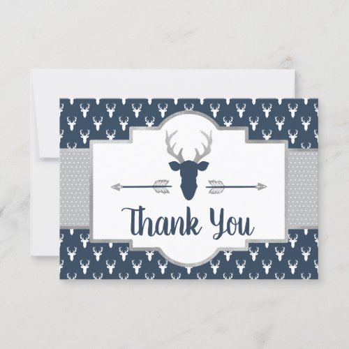 Woodland Antlers Thank You Card Navy Gray