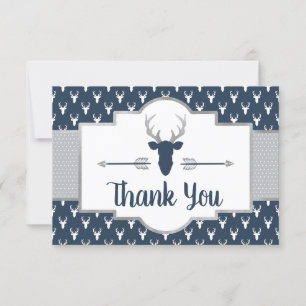 Woodland Antlers Thank You Card, Navy, Gray Card