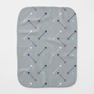 Woodland arrows in gray navy blue and mint baby burp cloth