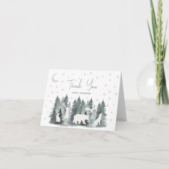 Woodland at night baby shower thank you cards (Front)