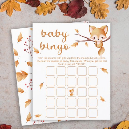 Woodland Autumn Baby Fox baby bingo game