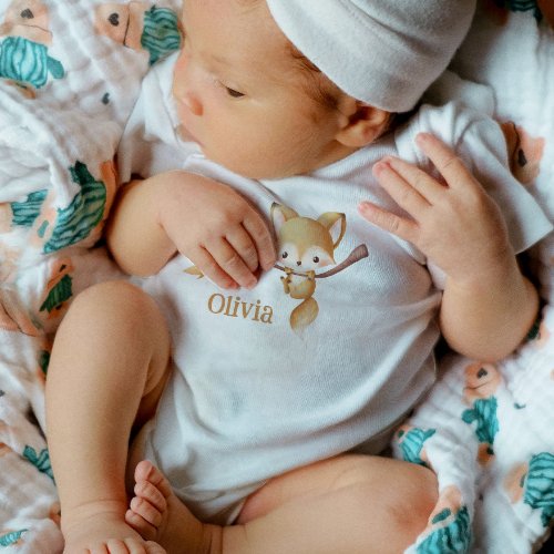 Woodland Autumn Baby Fox Baby Bodysuit