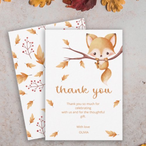 Woodland Autumn Baby Fox Baby Shower Thank You Card