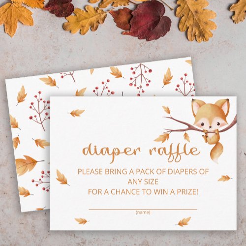 Woodland Autumn Baby Fox diaper raffle ticket Enclosure Card