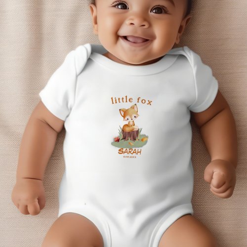 Woodland Autumn Baby Fox Personalized  Baby Bodysuit