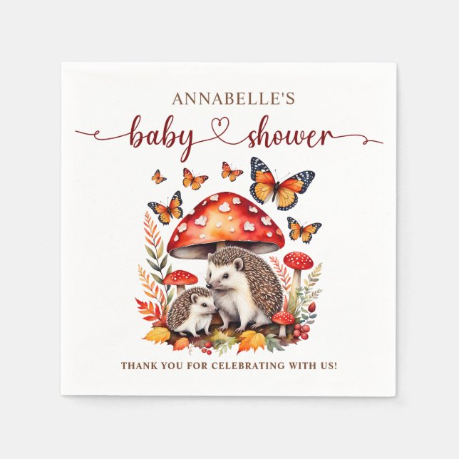 Woodland Autumn Hedgehog Baby Shower Napkins (Front)