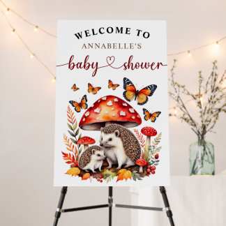 Woodland Autumn Hedgehog Baby Shower Welcome Foam Board