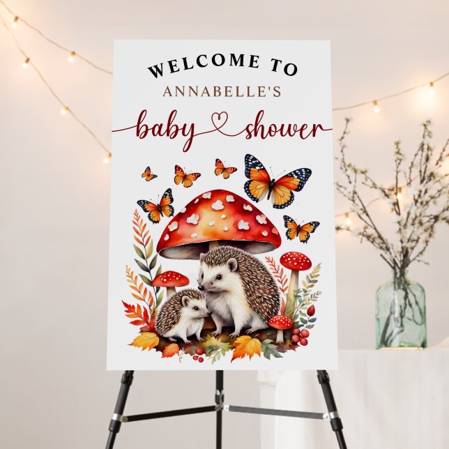 Woodland Autumn Hedgehog Baby Shower Welcome Foam Board (In Situ (Stand))