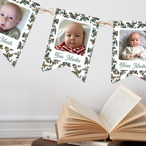 Woodland Autumn Leaves First Birthday Photo Bunting Flags