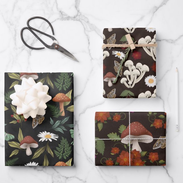 Woodland Autumn Mushrooms Wrapping Paper Sheets (Front)