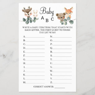 Woodland Baby ABC shower game card Flyer