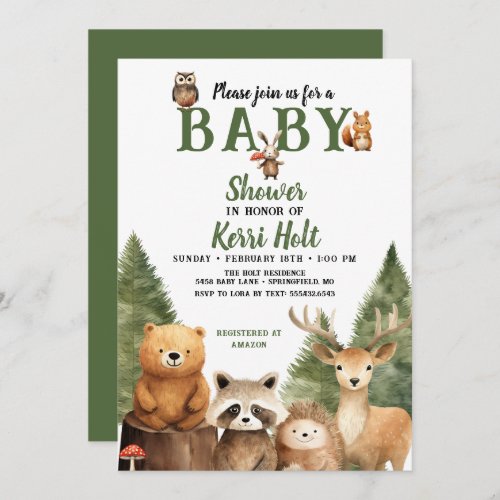 Woodland Baby Animal Baby Shower Invitation