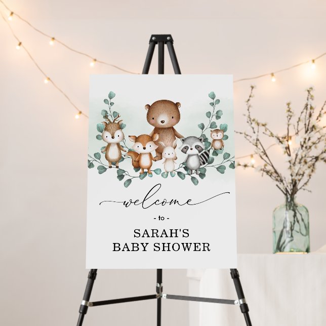 Woodland Baby Animals Eucalyptus Greenery Welcome Foam Board (In Situ (Stand))