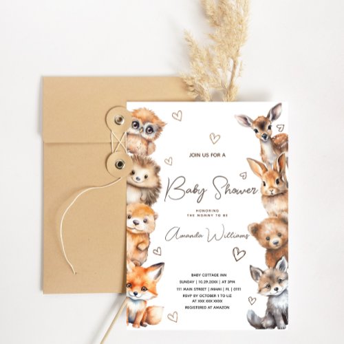 Woodland Baby Animals Gender Neutral Shower  Invitation