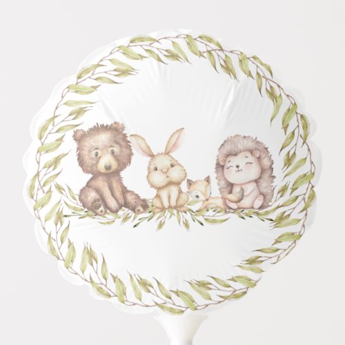 Woodland Baby Animals Greenery 1st Birthday Balloon