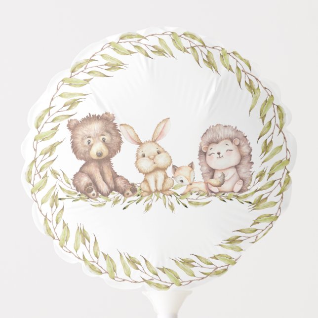 Woodland Baby Animals Greenery 1st Birthday Balloon (Front)