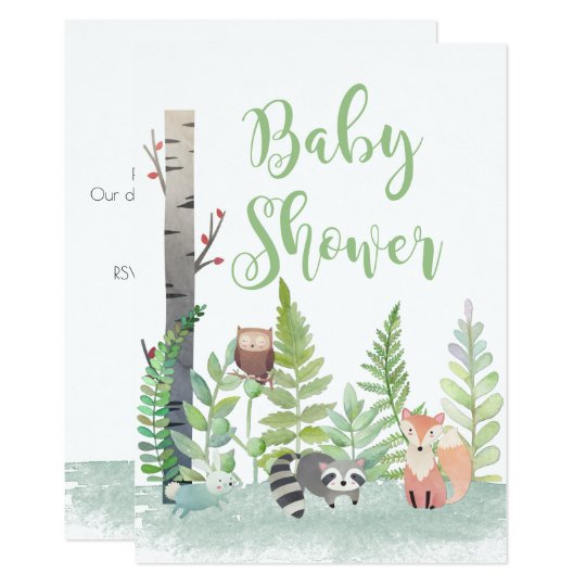 Woodland Baby Animals Greenery Shower Invites Zazzle