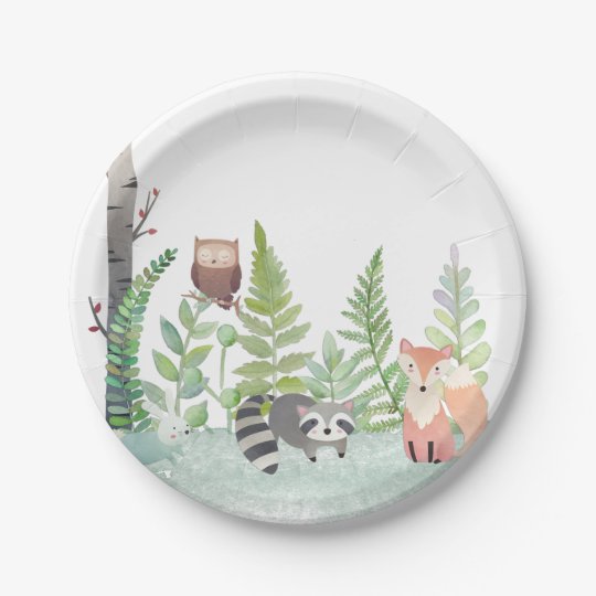 Woodland Baby Animals Greenery Baby Shower Party Paper Plate