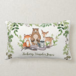 Woodland Baby Animals Greenery Nursery Decoration Lumbar Pillow<br><div class="desc">This design features illustration of rustic watercolor leaves and adorable woodland animals: fox,  deer,  bear and raccoon</div>