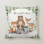 Woodland Baby Animals Greenery Nursery Decoration Throw Pillow<br><div class="desc">This design features illustration of rustic watercolor leaves and adorable woodland animals: fox,  deer,  bear and raccoon</div>