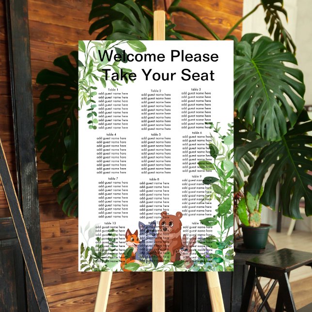 Woodland Baby Animals Greenery Seating Chart Foam Board (Creator Uploaded)