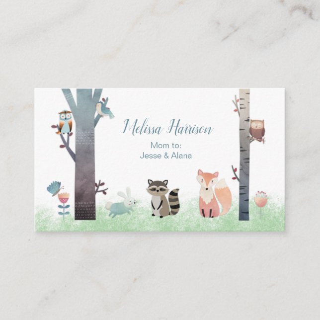 Woodland Baby Animals Mommy Calling Card (Front)