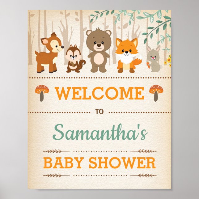 Woodland Baby Animals Welcome Sign Forest Poster (Front)