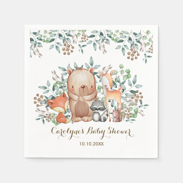 Woodland Baby Animals Whimsical Forest Party Napkins (Front)