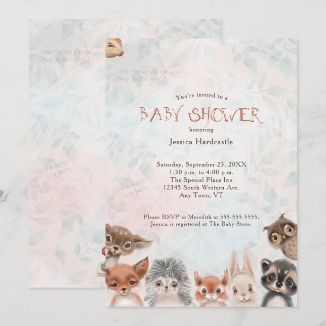 Woodland Baby Animals Whimsical Invitation (Front/Back)