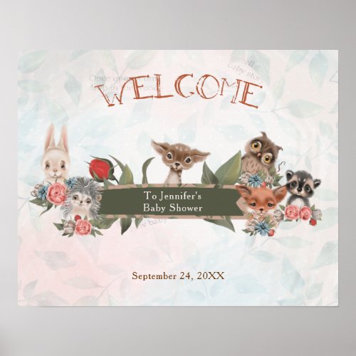 Woodland Baby Animals Whimsical Welcome Poster