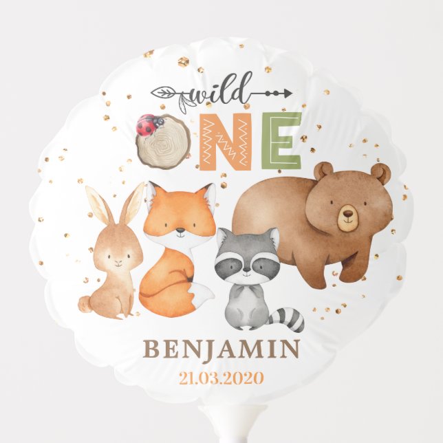 Woodland Baby Animals Wild One 1st Birthday Balloon (Front)