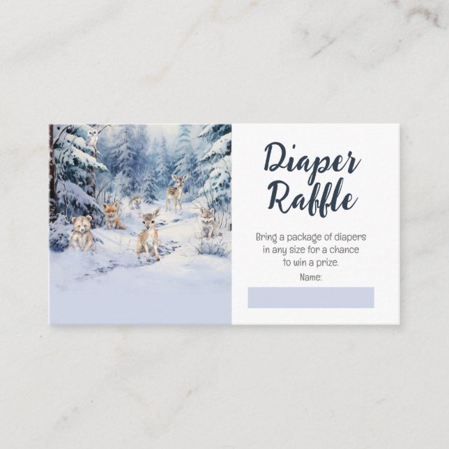 Woodland Baby Animals Winter Baby Diaper Raffle Enclosure Card (Front)