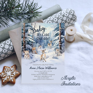 Woodland Baby Animals Winter Boy Baby Shower Acrylic Invitations