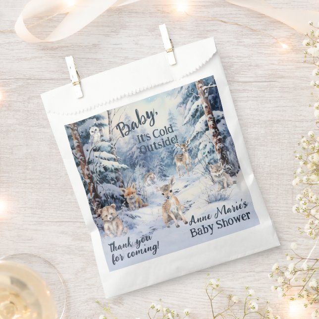 Woodland Baby Animals Winter Boy Baby Shower Favor Bag (Clipped)