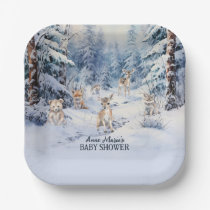 Woodland Baby Animals Winter Boy Baby Shower Paper Plates