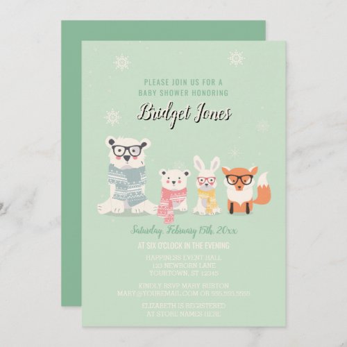 Woodland Baby Animals Winter Forest Baby Shower Invitation