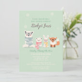 Woodland Baby Animals Winter Forest Baby Shower Invitation (Standing Front)