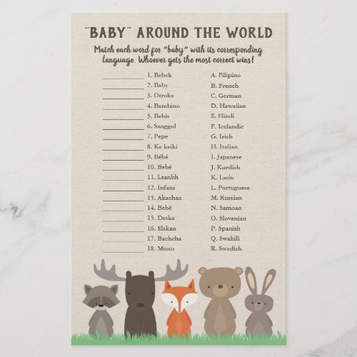 Woodland Baby Around the World Translation Game Flyer